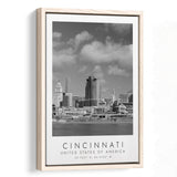 Cincinnati Usa Black And White Art Framed Canvas Prints Wall Art Home Decor, Floating Frame