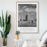 Cincinnati Usa Black And White Art Framed Canvas Prints Wall Art Home Decor, Floating Frame
