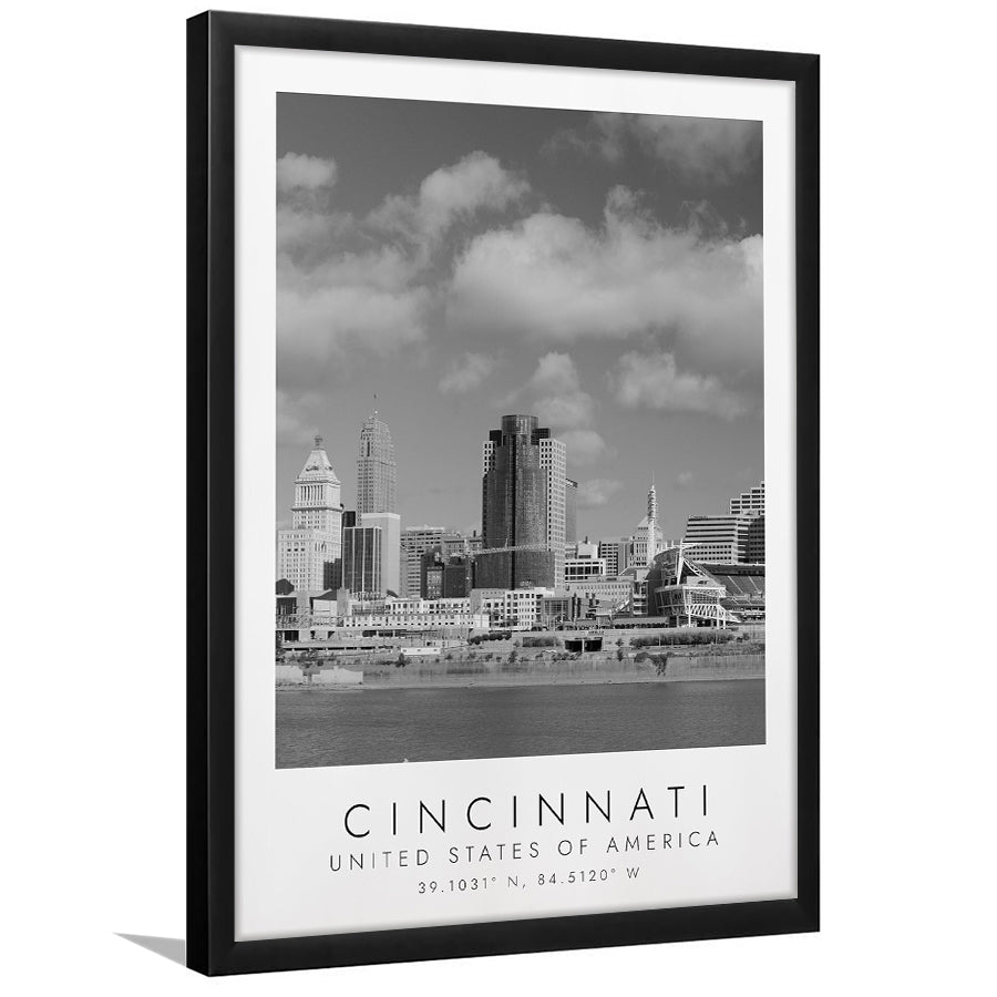 Cincinnati Usa Black And White Art Framed Art Prints Wall Art Decor, Framed Picture