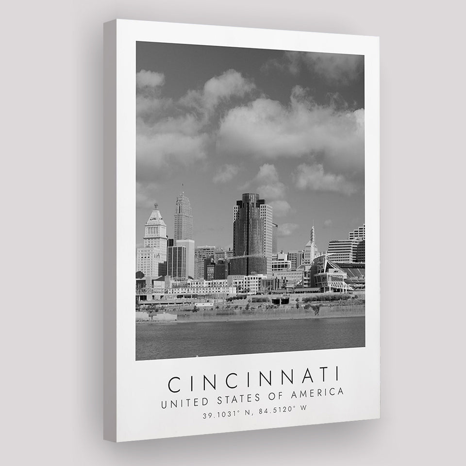 Cincinnati Usa Black And White Art Canvas Prints Wall Art Home Decor