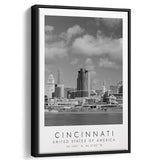 Cincinnati Usa Black And White Art Framed Canvas Prints Wall Art Home Decor, Floating Frame