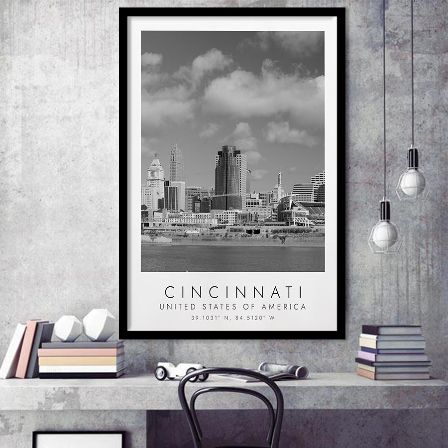 Cincinnati Usa Black And White Art Framed Art Prints Wall Art Decor, Framed Picture