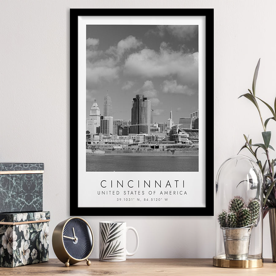 Cincinnati Usa Black And White Art Framed Art Prints Wall Art Decor, Framed Picture