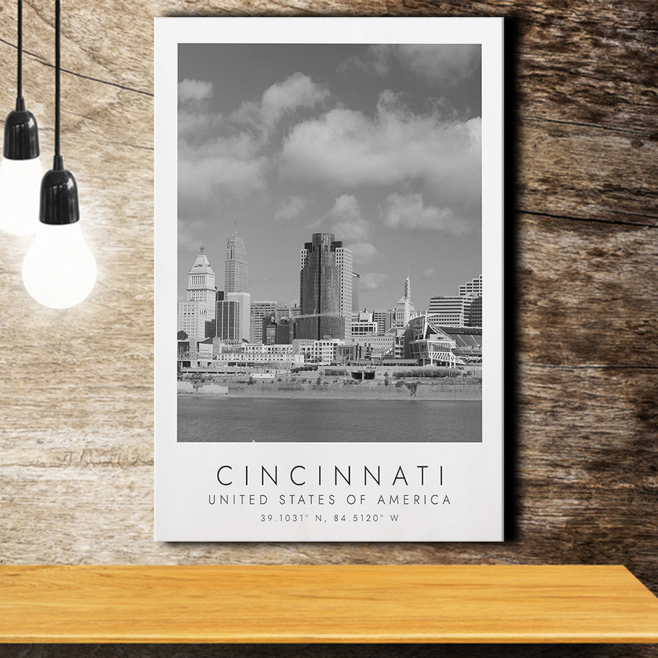 Cincinnati Usa Black And White Art Canvas Prints Wall Art Home Decor