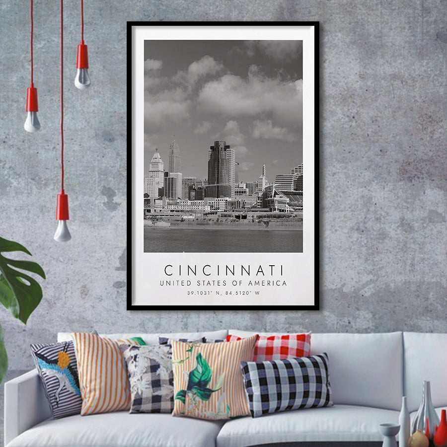 Cincinnati Usa Black And White Art Framed Art Prints Wall Art Decor, Framed Picture