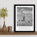 Cincinnati Usa Black And White Art Framed Canvas Prints Wall Art Home Decor, Floating Frame