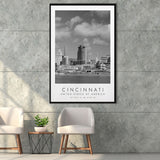 Cincinnati Usa Black And White Art Framed Canvas Prints Wall Art Home Decor, Floating Frame