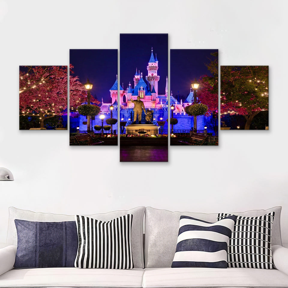 Cinderella Castle Canvas Disney Caste Canvas Art 5 Piece Canvas Prints Wall Art - Painting Prints, Wall Decor,Multi Panel