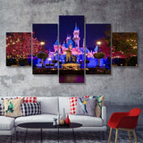 Cinderella Castle Canvas Disney Caste Canvas Art 5 Piece Canvas Prints Wall Art - Painting Prints, Wall Decor,Multi Panel