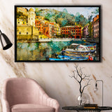 Cinque Terre, Abstract Cinque Terre Painting, Italian, Framed Canvas Prints Wall Art Home Decor,Floating Frame, Ready to Hang