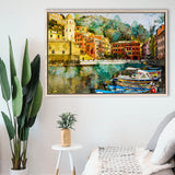 Cinque Terre, Abstract Cinque Terre Painting, Italian, Framed Canvas Prints Wall Art Home Decor,Floating Frame, Ready to Hang