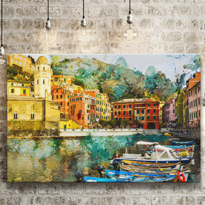 Cinque Terre, Abstract Cinque Terre Painting, Italian, Canvas Prints Wall Art Home Decor