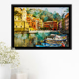 Cinque Terre, Abstract Cinque Terre Painting, Italian, Framed Canvas Prints Wall Art Home Decor,Floating Frame, Ready to Hang