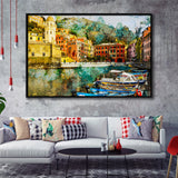 Cinque Terre, Abstract Cinque Terre Painting, Italian, Framed Canvas Prints Wall Art Home Decor,Floating Frame, Ready to Hang