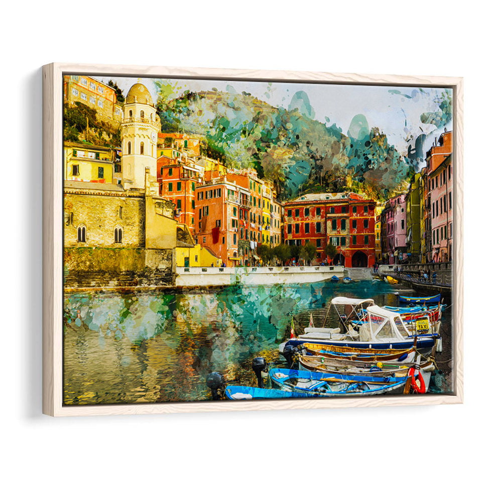 Cinque Terre, Abstract Cinque Terre Painting, Italian, Framed Canvas Prints Wall Art Home Decor,Floating Frame, Ready to Hang