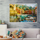 Cinque Terre, Abstract Cinque Terre Painting, Italian, Framed Canvas Prints Wall Art Home Decor,Floating Frame, Ready to Hang