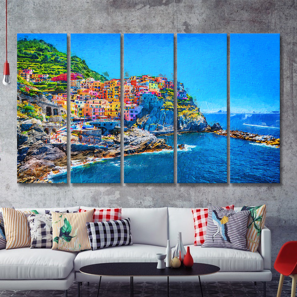 Cinque Terre Cool 5 Piece B Canvas Prints Wall Art Decor - Painting Canvas, Multi Panels