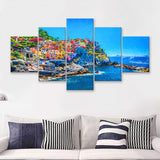Cinque Terre Cool 5 Piece Canvas Prints Wall Art Decor - Painting Canvas, Multi Panels