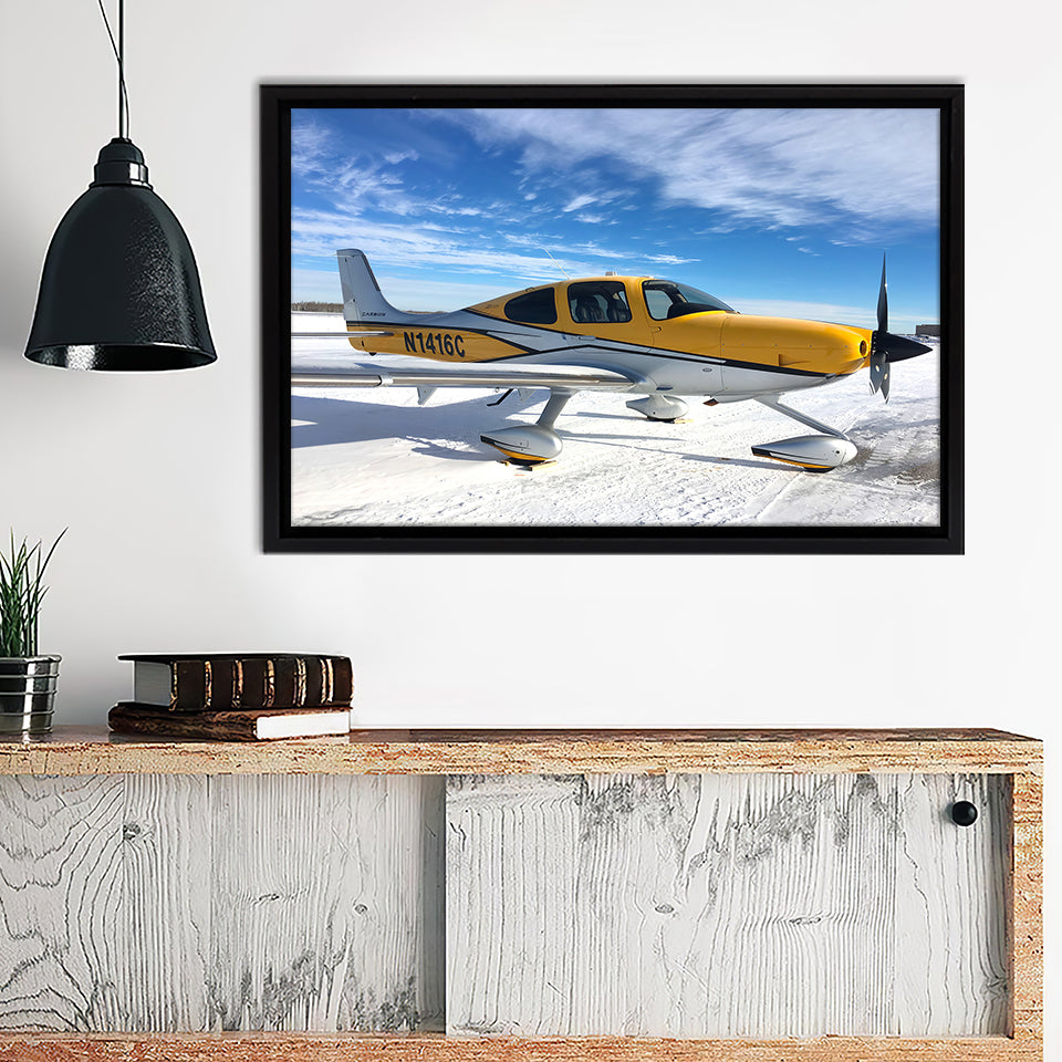 Cirrus Aircraft Color Yellow Canvas Wall Art - Framed Art, Framed Canvas, Painting Canvas