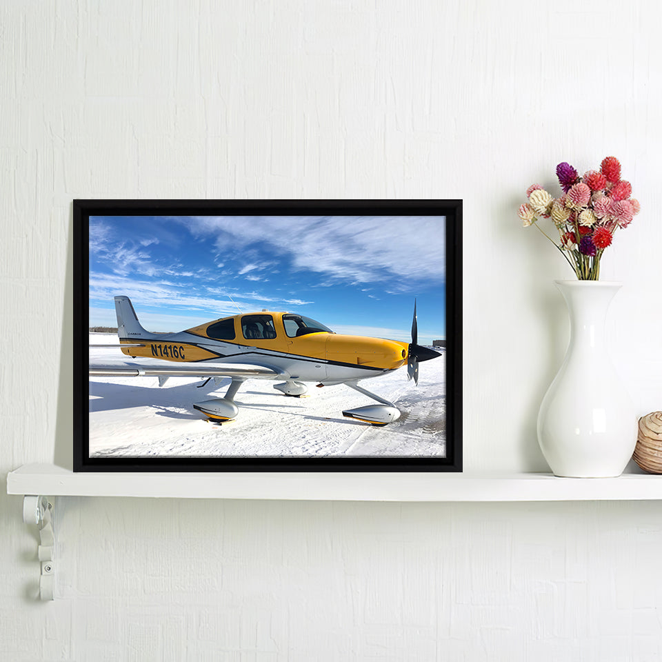 Cirrus Aircraft Color Yellow Canvas Wall Art - Framed Art, Framed Canvas, Painting Canvas
