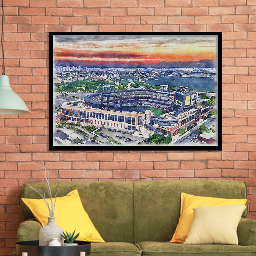 Citi Field Mets Stadium Watercolor, Sport Prints Fan Gift, Framed Art Prints Wall Art Decor