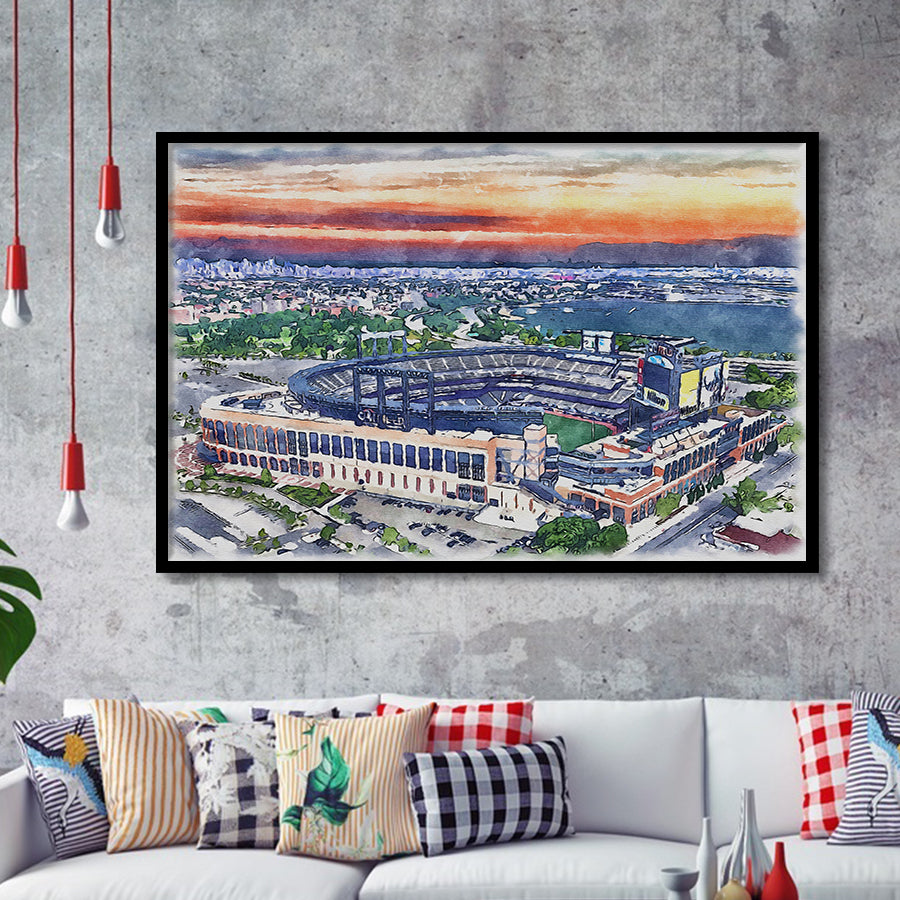 Citi Field Mets Stadium Watercolor, Sport Prints Fan Gift, Framed Art Prints Wall Art Decor