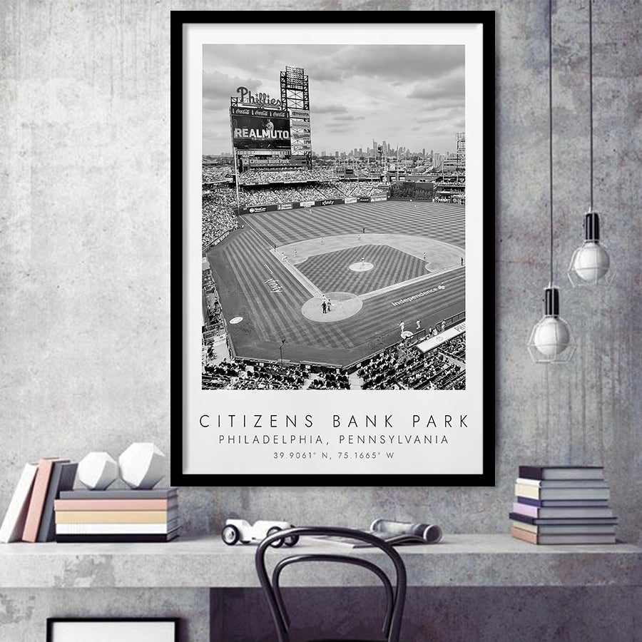 Citizens Bank Park Philadelphia Phillies Baseball Lovers Black And White Art Framed Art Prints Wall Art Decor, Framed Picture