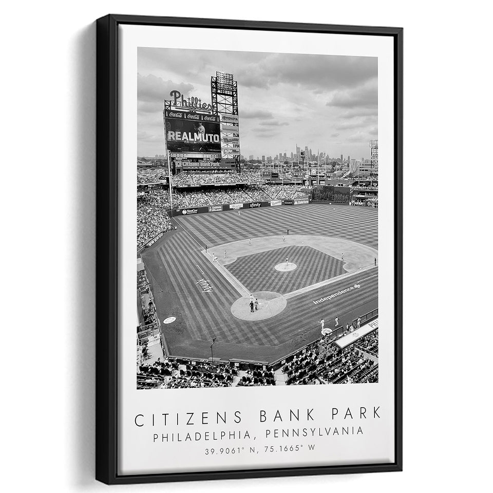 Citizens Bank Park Philadelphia Phillies Black And White Art Framed Canvas Prints Wall Art Home Decor, Floating Frame