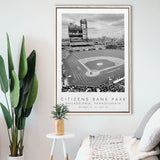 Citizens Bank Park Philadelphia Phillies Black And White Art Framed Canvas Prints Wall Art Home Decor, Floating Frame