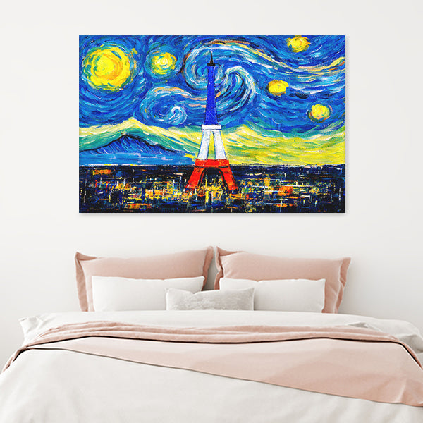 City Skyline Of Paris With Abstract Starry Night Sky Canvas Wall Art - Canvas Prints, Prints For Sale, Painting Canvas,Canvas On Sale