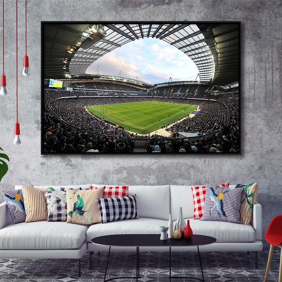 City of Manchester Stadium, Stadium Canvas, Sport Art, Gift for him, Framed Canvas Prints Wall Art Decor, Framed Picture