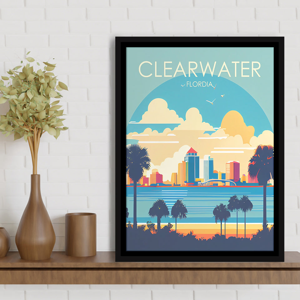 Clearwater Florida Retro Art Print, Large Canvas, Framed Canvas Print Wall Art Home Decor, Floating Frame