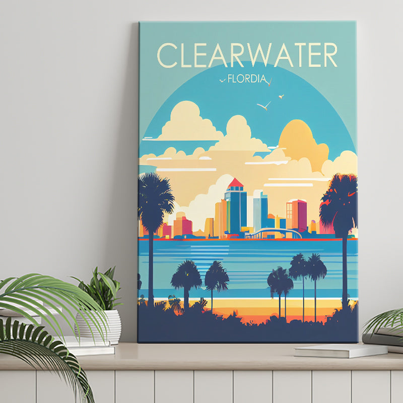 Clearwater Florida Retro Art Print ,City Art Print, Large Canvas, Canvas Print Wall Art Home Decor