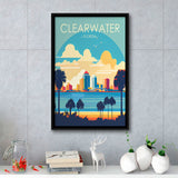 Clearwater Florida Retro Art Print, Large Canvas, Framed Canvas Print Wall Art Home Decor, Floating Frame