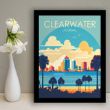 Clearwater Florida Retro Art Print, City Art Print, Framed Art Print Wall Art Home Decor, Framed Picture