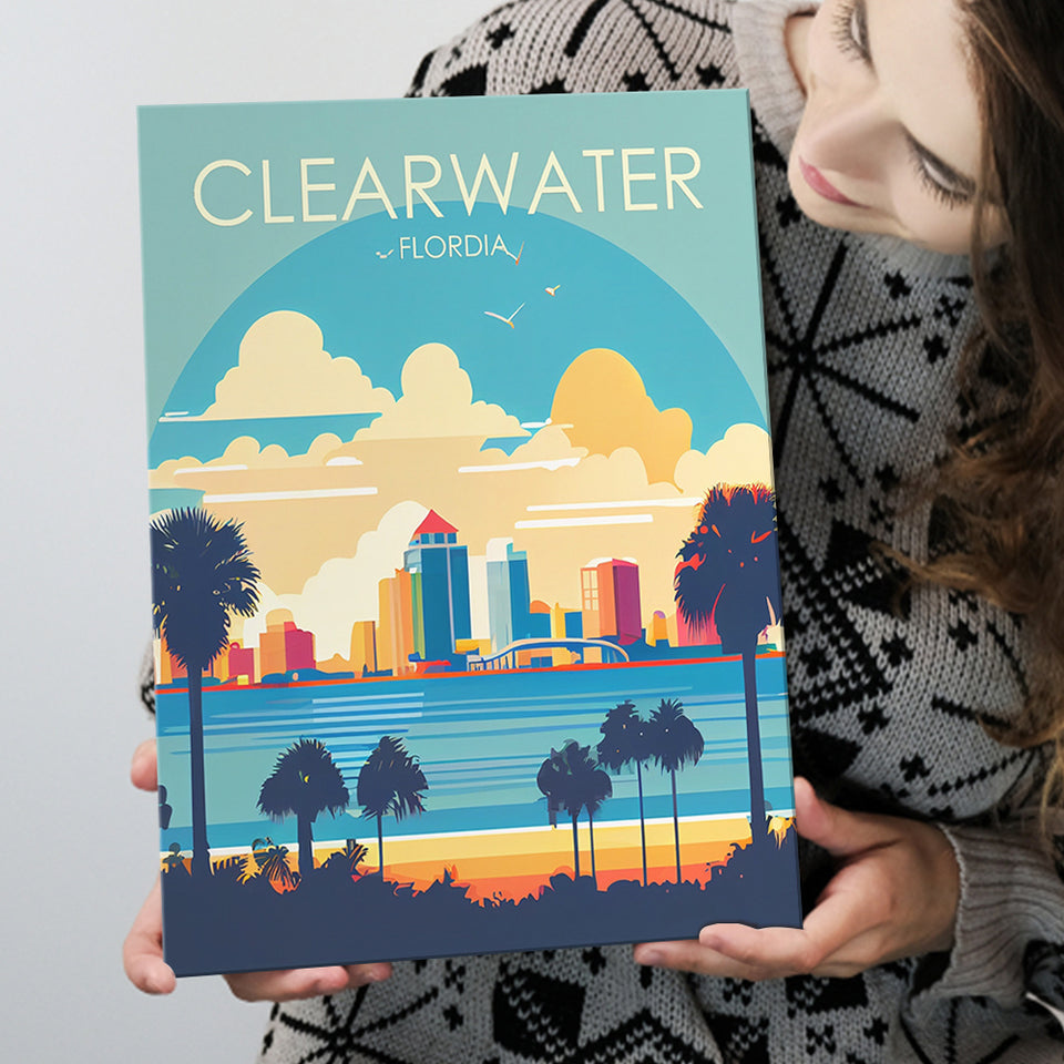 Clearwater Florida Retro Art Print ,City Art Print, Large Canvas, Canvas Print Wall Art Home Decor