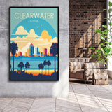 Clearwater Florida Retro Art Print, Large Canvas, Framed Canvas Print Wall Art Home Decor, Floating Frame