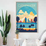 Clearwater Florida Retro Art Print, Large Canvas, Framed Canvas Print Wall Art Home Decor, Floating Frame