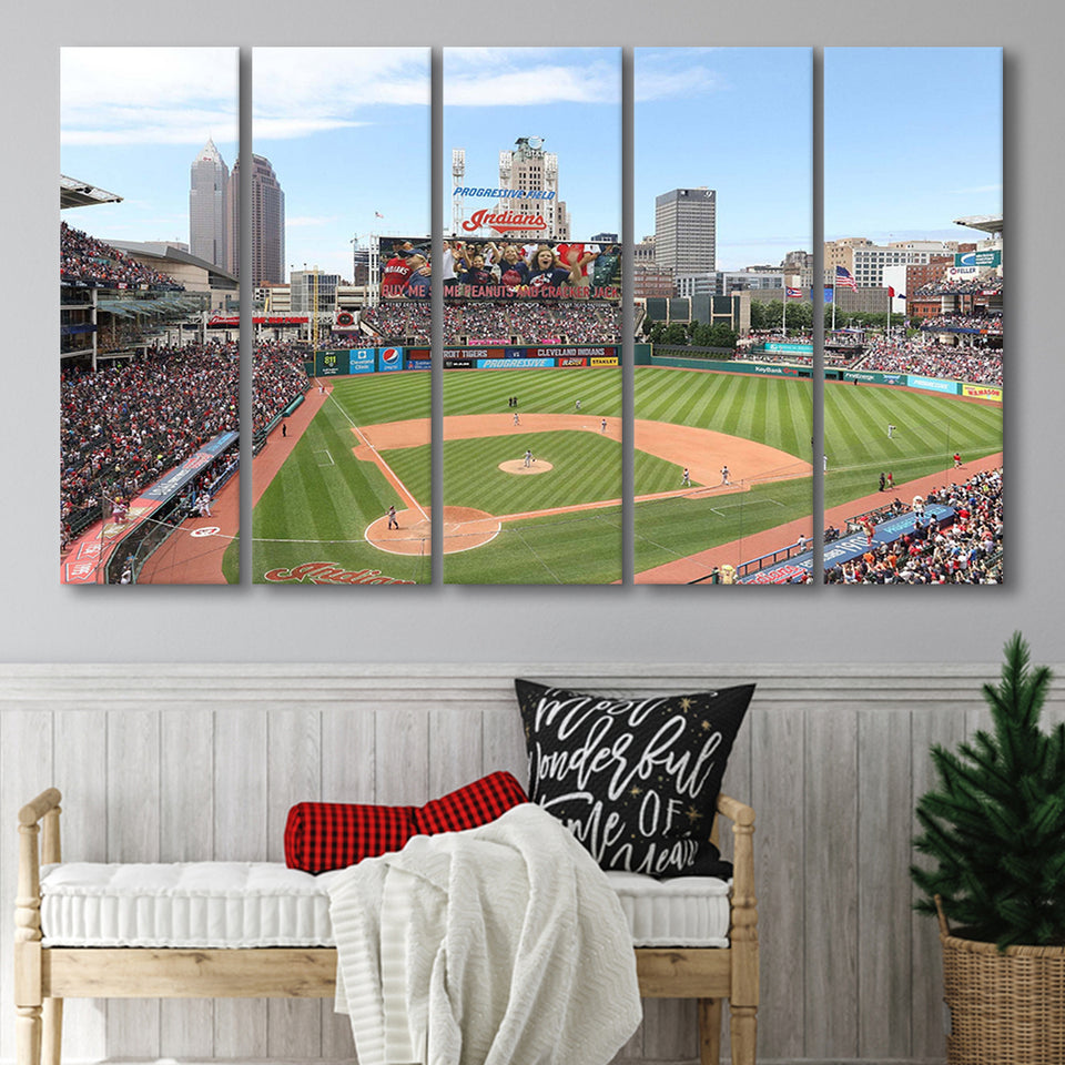 Cleveland Indians Wall Art Progressive Field Stadium Canvas Prints Baseball100,Multi Panels B,Sport Stadium Art Prints, Fan Gift