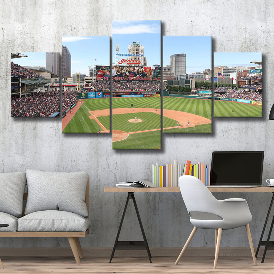 Cleveland Indians Wall Art Progressive Field Stadium Canvas Prints Baseball100,Multi Panels,Sport Stadium Art Prints, Fan Gift