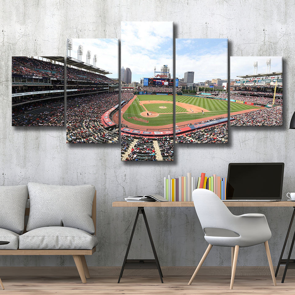 Cleveland Indians Wall Art Progressive Field Stadium Canvas Prints Baseball,Multi Panels,Sport Stadium Art Prints, Fan Gift