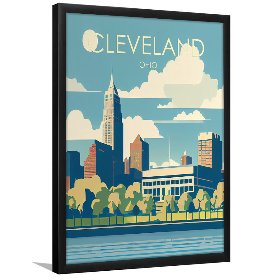 Cleveland Ohio Retro Art Print, City Art Print, Framed Art Print Wall Art Home Decor, Framed Picture