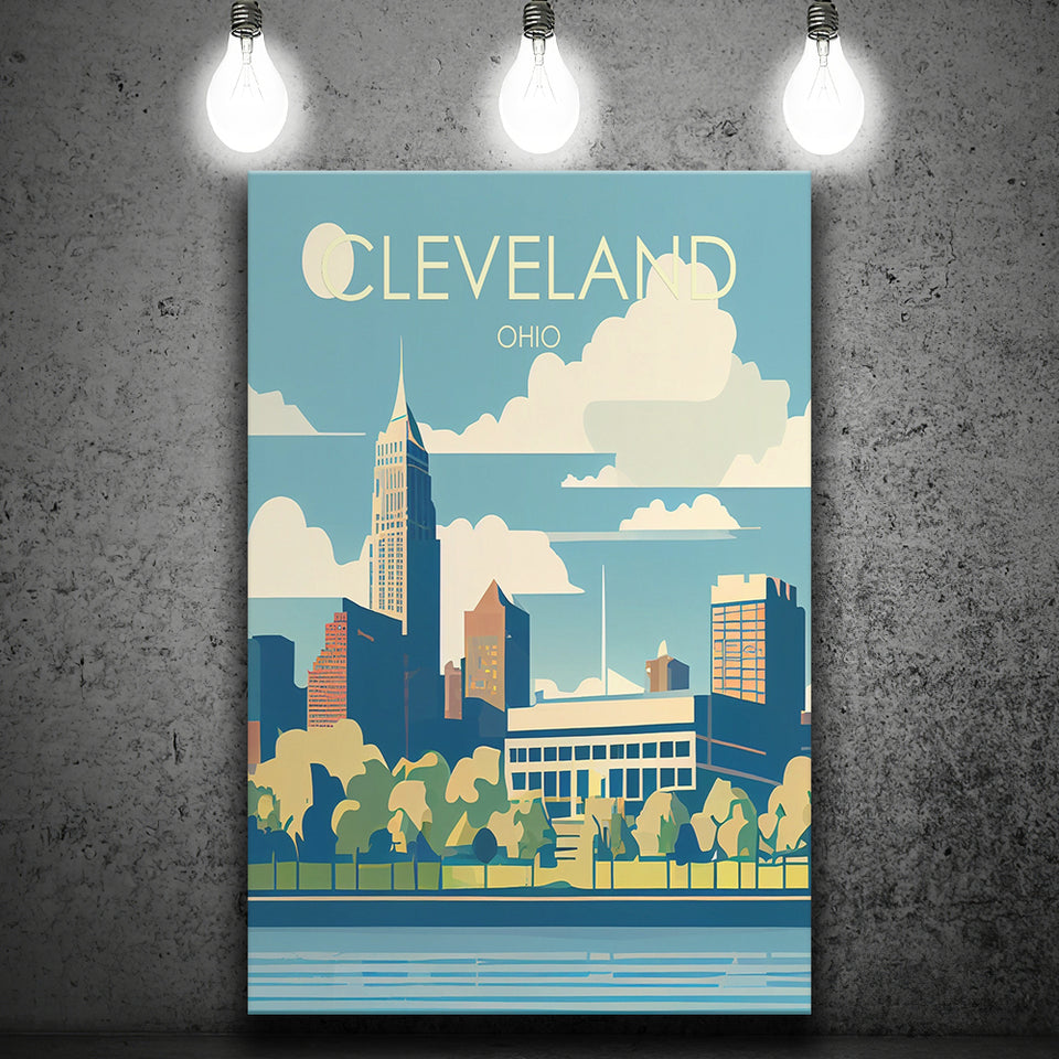 Cleveland Ohio Retro Art Print ,City Art Print, Large Canvas, Canvas Print Wall Art Home Decor