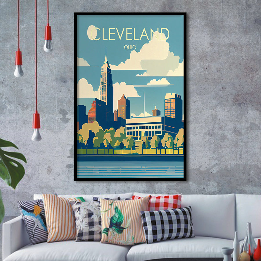 Cleveland Ohio Retro Art Print, City Art Print, Framed Art Print Wall Art Home Decor, Framed Picture
