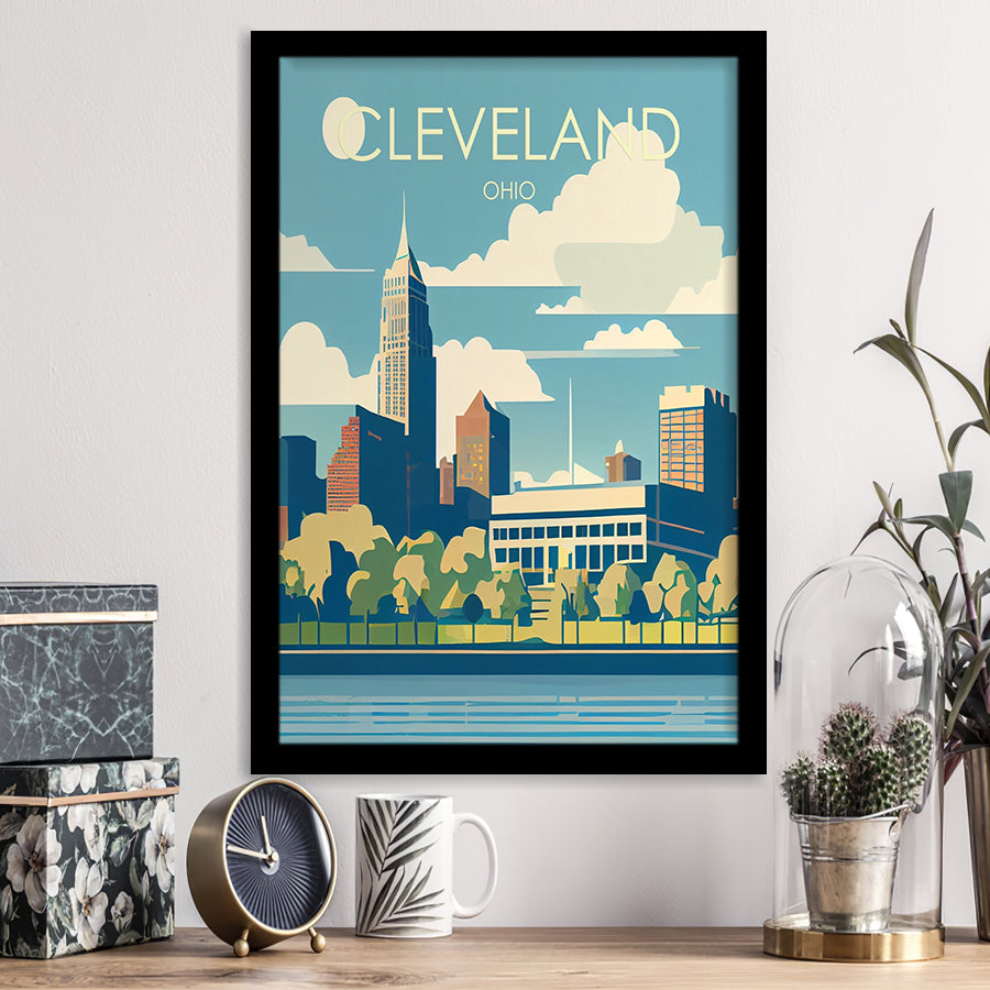 Cleveland Ohio Retro Art Print, City Art Print, Framed Art Print Wall Art Home Decor, Framed Picture