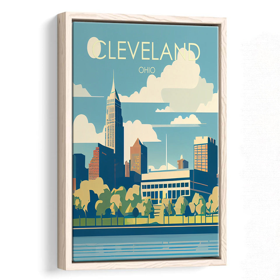 Cleveland Ohio Retro Art Print, Large Canvas, Framed Canvas Print Wall Art Home Decor, Floating Frame