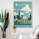 Cleveland Ohio Retro Art Print, Large Canvas, Framed Canvas Print Wall Art Home Decor, Floating Frame