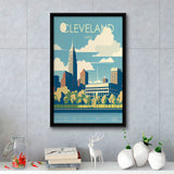 Cleveland Ohio Retro Art Print, Large Canvas, Framed Canvas Print Wall Art Home Decor, Floating Frame