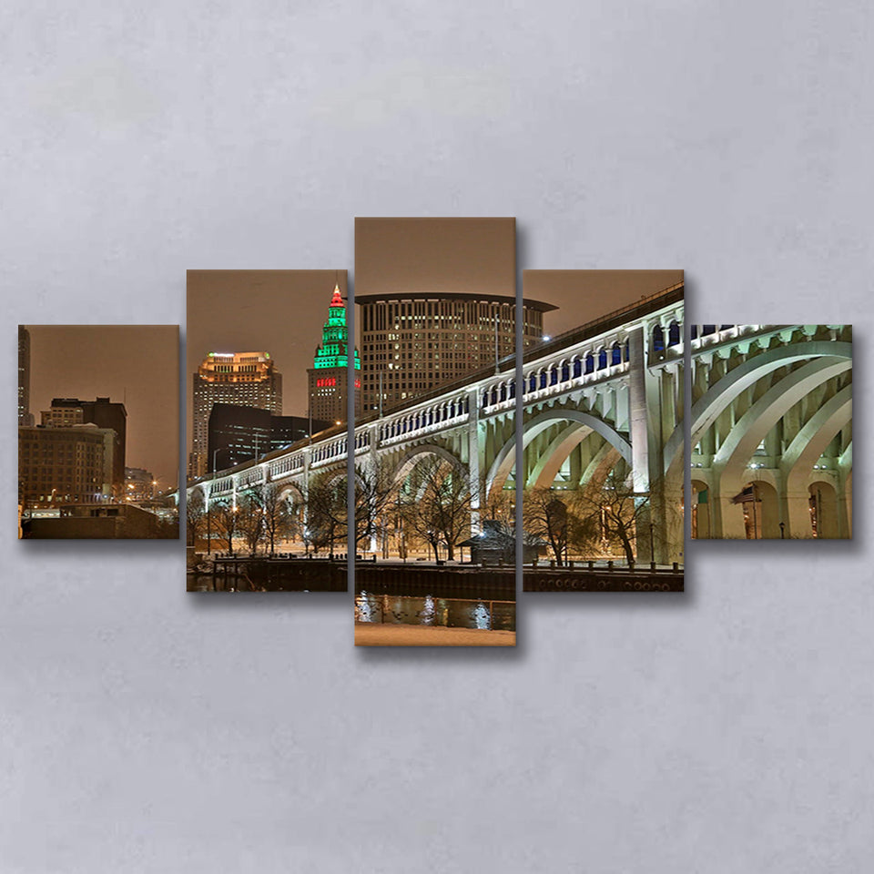 Cleveland Skyline, Cleveland Canvas Art Multi Panels,Canvas Prints Wall Art Home Decor