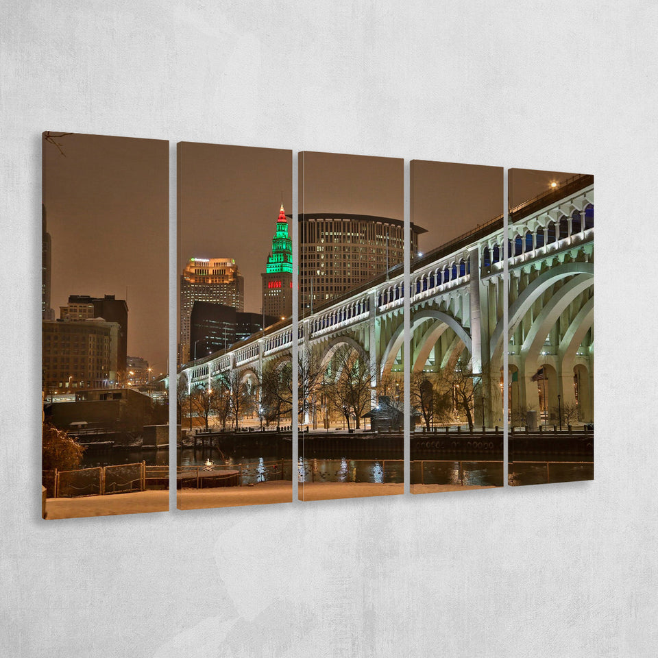Cleveland Skyline, Cleveland Canvas Art 5 Panels B,Large Canvas,Canvas Prints Wall Art Home Decor